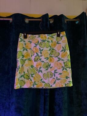Talbots Citrus Print Mini Skirt - White with Yellow & Green